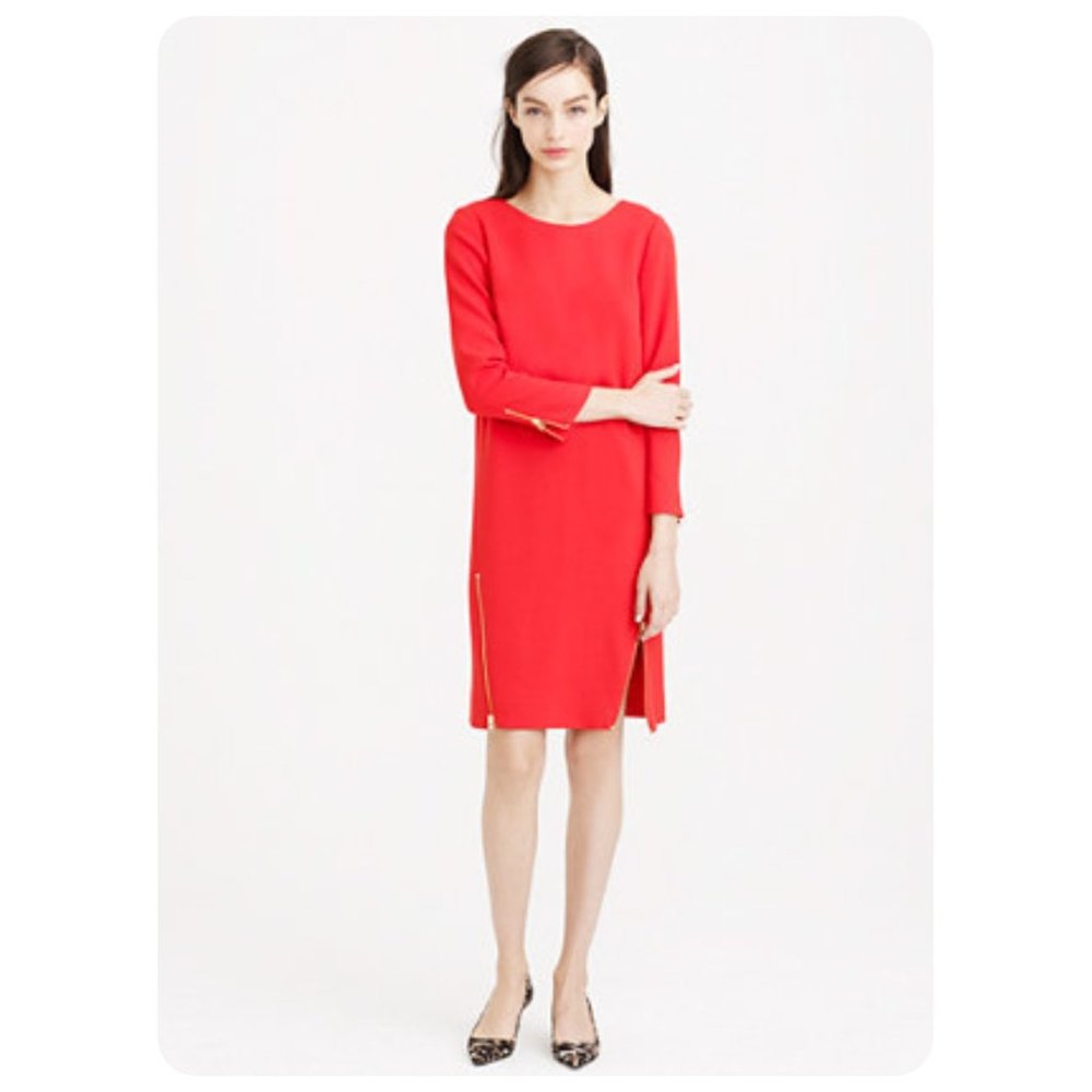 NWT J. Crew Electric Red Double Zip Shift Dress sz 16